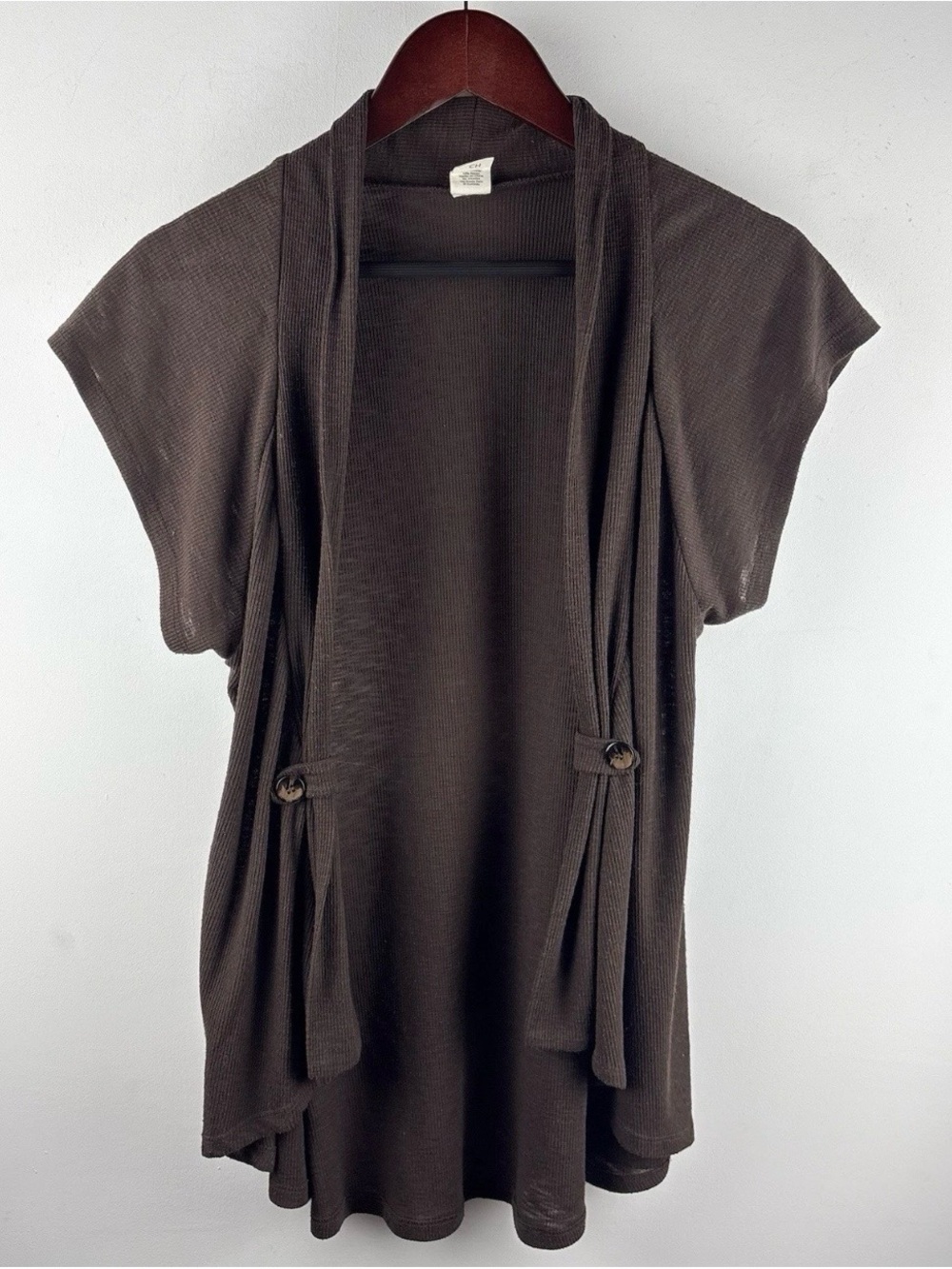 Women’s Y2K 90s Brown Knit Open Cardigan Button Lightweight Boho Preppy Sz Small